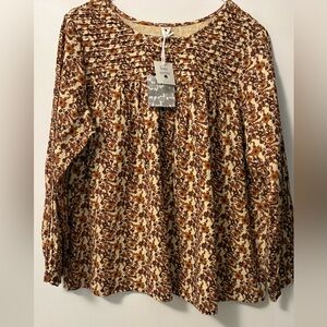 Kate Quinn Brown Floral Top NWT XL